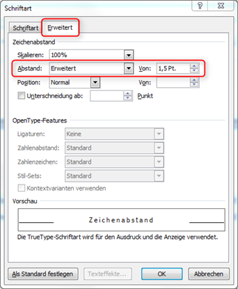 Anpassung des Buchstabenabstandes