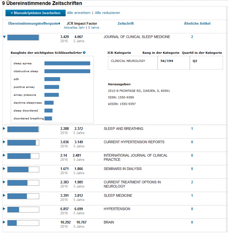 manuscript matcher web of science