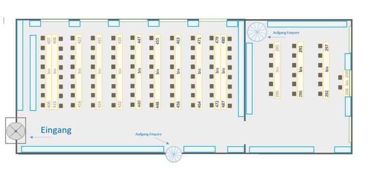 Darstellung der Sitzplätze im Lesesaal des RWS II.