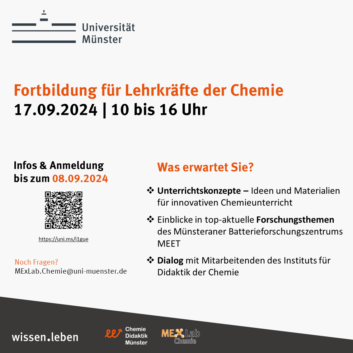 Flyer für die Fortbildung für Lehrkräfte der Chemie am 17.09.2024