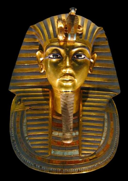 Totenmaske des Pharaos Tutanchamun mit dem Nemes-Kopftuch und dem langen Bart als Insignien des Königs