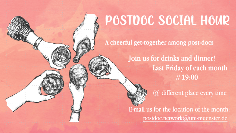 Information about the PNM social hour: every last friday of each month (7 p.m.), location announced via newsletter