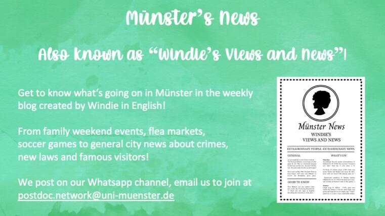 Postdoc Network Münster- Weekly news blog from Windie posted to our WhatsApp channel