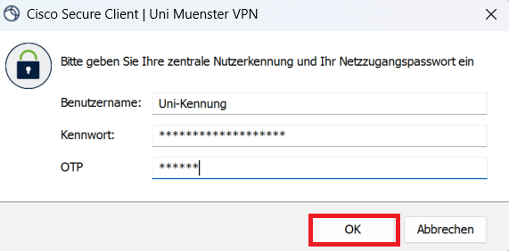 3. Eingabe der Nutzerdaten