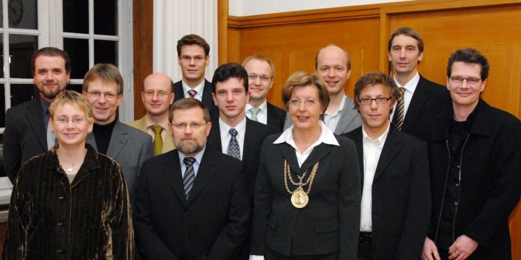 Rektorin Prof. Nelles mit den Preisträgern des Jahres 2008<address>© WWU-Grewer</address>