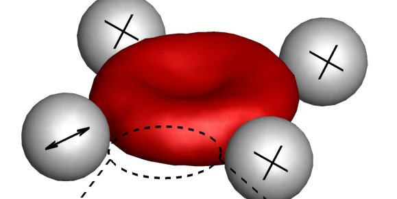 In experiments and computer simulations, researchers repeatedly deformed red blood cells, let them “wriggle” and then analysed their behaviour. Three tiny spheres hold the cells in place during the process, while the movements of the cell membrane are measured with the help of a fourth sphere. The “wrapper” of the blood cell consists of a lipid double layer and a cytoskeleton; active forces, produced for example by an ion pump, move the membrane (red arrows) and fluids (green arrows) locally in opposite directions.<address>© Forschungszentrum Jülich</address>