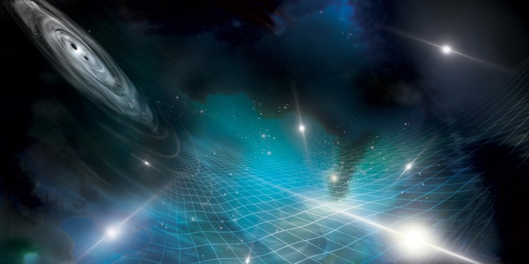 Astrophysicists from the NANOGrav consortium have found convincing evidence of gravitational waves at very low frequencies for the first time. The artist&#039;s impression shows how a series of pulsars are influenced by gravitational waves originating from a pair of supermassive black holes from a distant galaxy.<address>© NANOGrav/Sonoma State University/Aurore Simonnet</address>