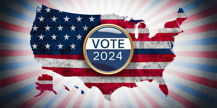 Symbolfoto &quot;Vote 2024&quot; mit US-amerikanischer Flagge.<address>© JuLady_studio - stock.adobe.com</address>